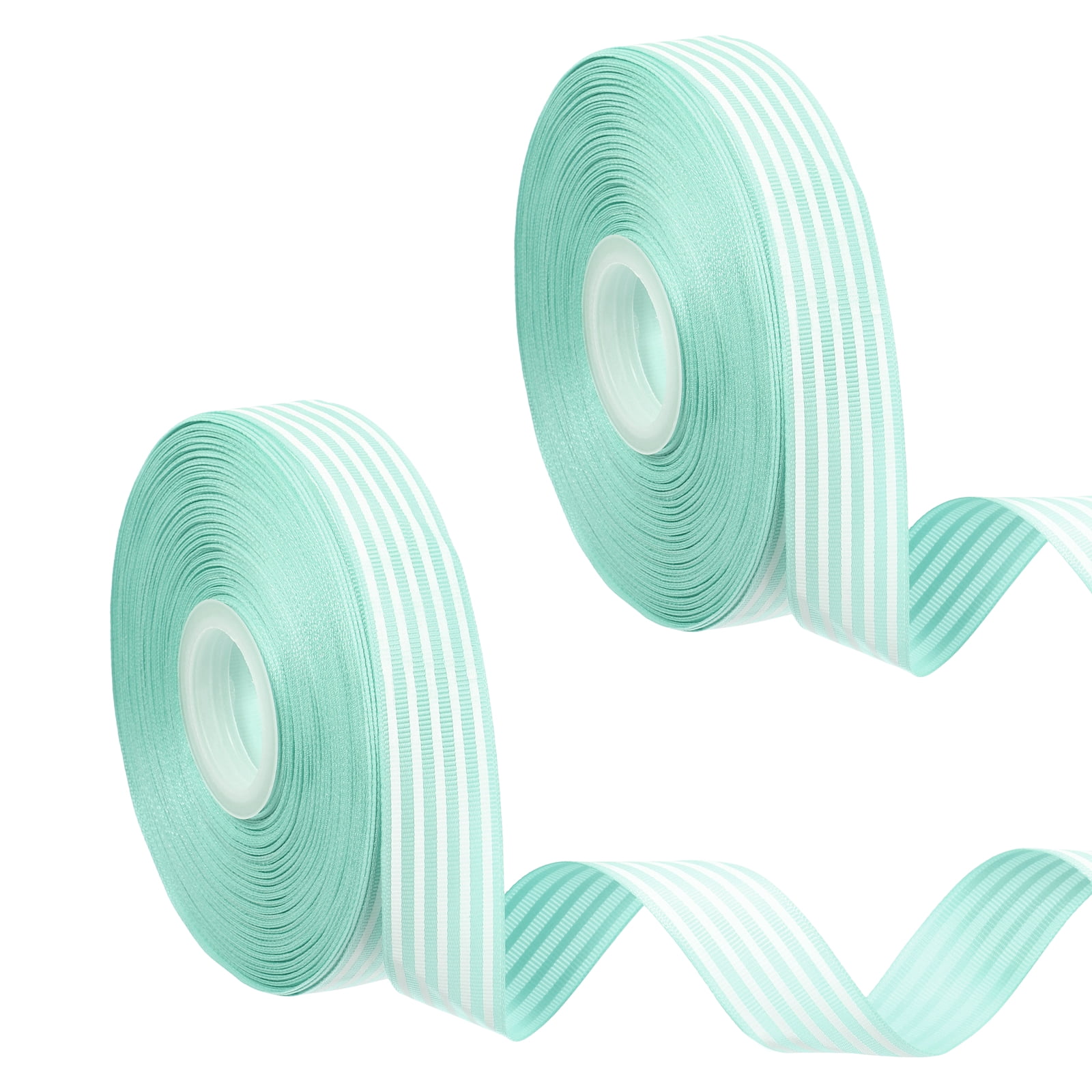 Uxcell 50 Yards x 1" Christmas Striped Ribbon, 2 Pcs Light Green Candy Roll Fabric Wrapping Ribbons for Craft Wreath Birthday Wedding Festival Decoration