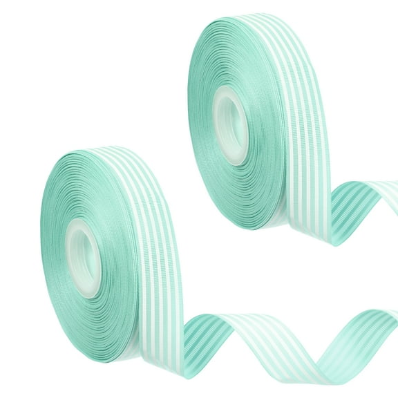 Uxcell 50 Yards x 1" Christmas Striped Ribbon, 2 Pcs Light Green Candy Roll Fabric Wrapping Ribbons for Craft Wreath Birthday Wedding Festival Decoration