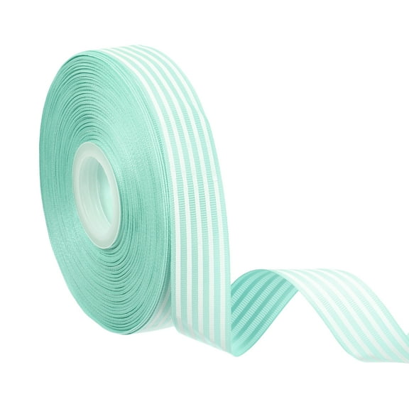 Uxcell 50 Yards x 1" Christmas Striped Ribbon, Light Green Candy Roll Fabric Wrapping Ribbons for Craft Wreath Birthday Wedding Festival Decoration