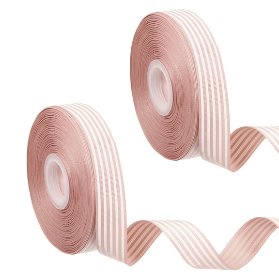 Uxcell 50 Yards x 1" Christmas Striped Ribbon, 2 Pcs Light Pink Candy Roll Fabric Wrapping Ribbons for Craft Wreath Birthday Wedding Festival Decoration