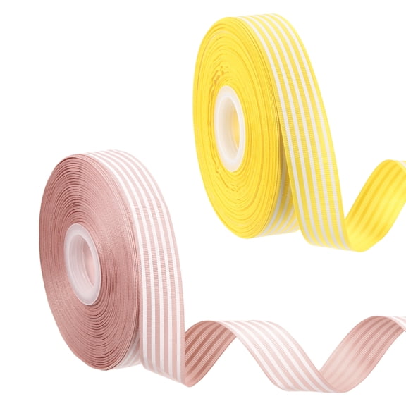 Uxcell 50 Yards x 1" Christmas Striped Ribbon, Yellow/Light Pink Ribbon Candy Ribbon Roll Fabric Wrapping Ribbon for Craft Wreath Christmas Birthday Wedding Festival Decoration