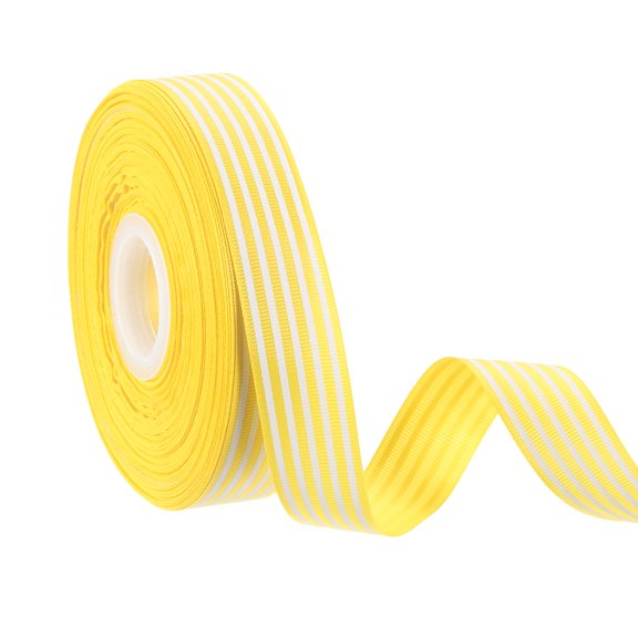 Uxcell 50 Yards x 1" Christmas Striped Ribbon, Yellow Candy Roll Fabric Wrapping Ribbons for Craft Wreath Birthday Wedding Festival Decoration