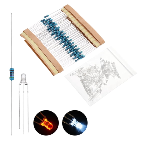 Uxcell 50 pack 3mm LED Diode Lights, Red White Common Anode Round Transparent DC 3-12V High Brightness Lighting Bulb Lamps with 470 Ohms Metal Film Resistor for Electronics Components