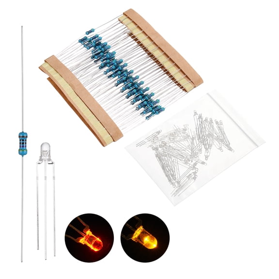 Uxcell 50 pack 3mm LED Diode Lights, Red Yellow Common Cathode Round Transparent DC 3-12V High Brightness Lighting Bulb Lamps with 470 Ohms Metal Film Resistor for Electronics Components