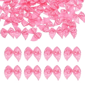 Uxcell 50 pcs Mini Satin Ribbon Bows, 1" Small Tiny Polka Dot Bows Fabric Ribbon Bowknot for DIY Crafts Gift Wrapping Scrapbooking Party Decorations Sewing Clothes Ornament, Pink