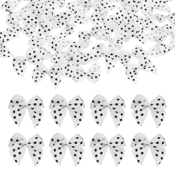 Uxcell 50 pcs Mini Satin Ribbon Bows, 1" Small Tiny Polka Dot Bows Fabric Ribbon Bowknot for DIY Crafts Gift Wrapping Scrapbooking Party Decorations Sewing Clothes Ornament, White