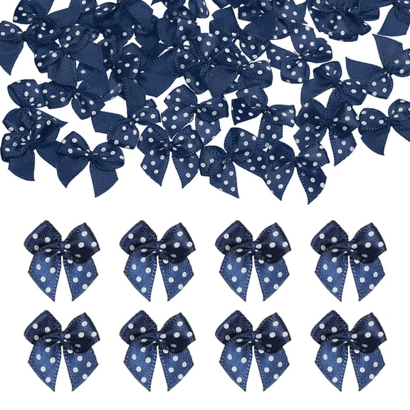 Uxcell 50 pcs Mini Satin Ribbon Bows, 1" Small Tiny Polka Dot Bows Fabric Ribbon Bowknot for DIY Crafts Gift Wrapping Scrapbooking Party Decorations Sewing Clothes Ornament, Dark Blue