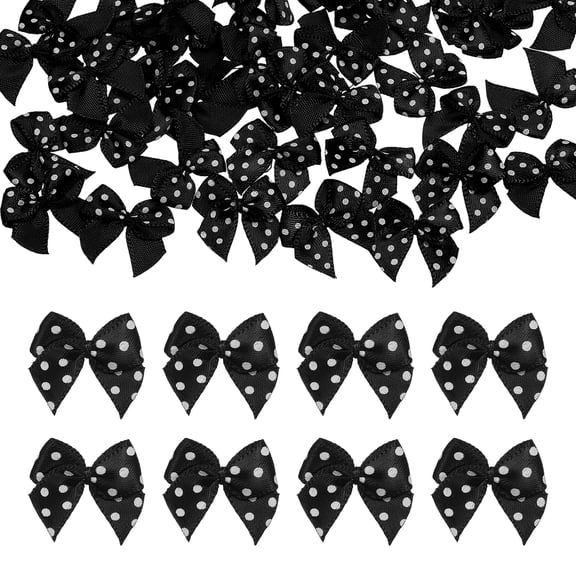 Uxcell 50 pcs Mini Satin Ribbon Bows, 1" Small Tiny Polka Dot Bows Fabric Ribbon Bowknot for DIY Crafts Gift Wrapping Scrapbooking Party Decorations Sewing Clothes Ornament, Black