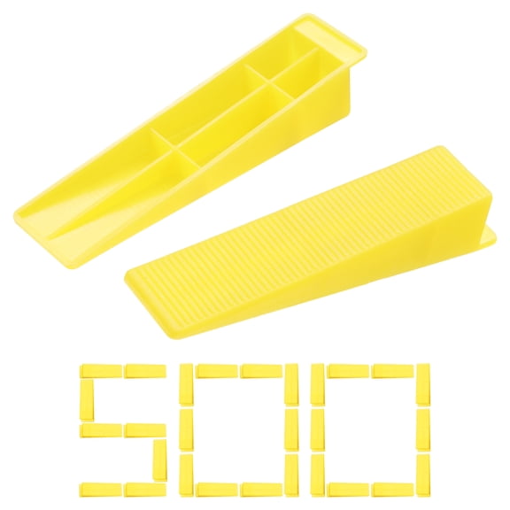Uxcell 500 PCS Tile Leveling System Wedges, Reusable Tile Leveling Wedges for 1/8", 1/16", 1/32" Spacers for Ceramic Wall Installation and Stone Installation, Yellow