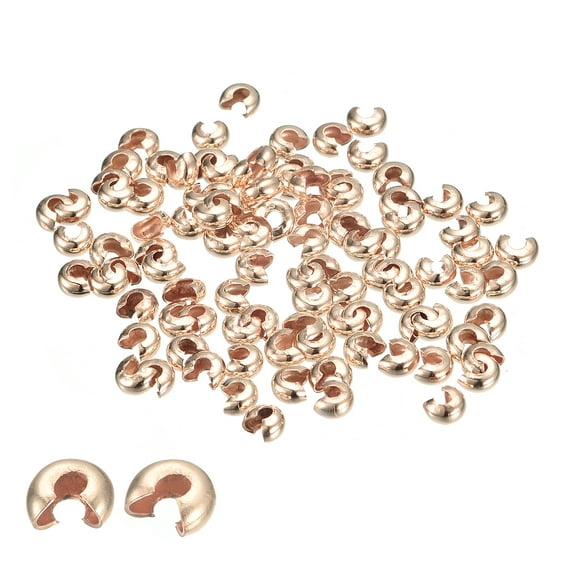 Uxcell 500 Pack 5.4mm Crimp Beads Covers Round Open Beads End Tips Rose Gold
