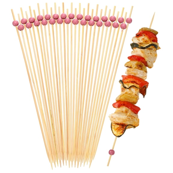Uxcell 500-Pack Cocktail Picks, 10 Inch Long Bamboo Fancy Toothpicks for Barbecue/Charcuterie Boards/Drinks/Fruit [Pink, Bead]