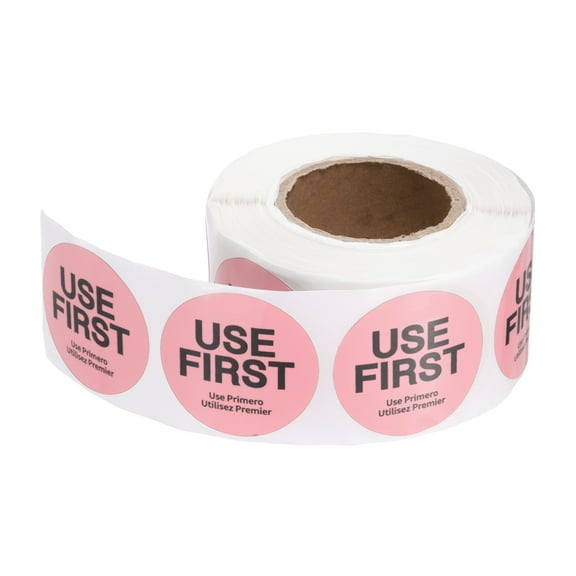 Uxcell 500 Pcs Adhesive USE FIRST Label Stickers, 1.5 inch Circle Stickers Use First Stickers Inventory Control Labels for Food Service Kitchen Restaurants Retail Storage, Pink