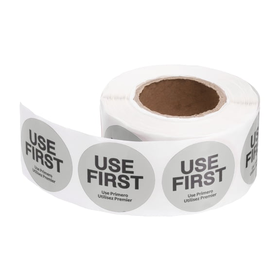 Uxcell 500 Pcs Adhesive USE FIRST Label Stickers, 1.5 inch Circle Stickers Use First Stickers Inventory Control Labels for Food Service Kitchen Restaurants Retail Storage, Gray