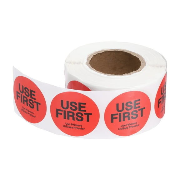 Uxcell 500 Pcs Adhesive USE FIRST Label Stickers, 1.5 inch Circle Stickers Use First Stickers Inventory Control Labels for Food Service Kitchen Restaurants Retail Storage, Red