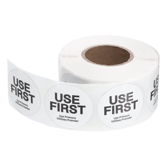 Uxcell 500 Pcs Adhesive USE FIRST Label Stickers, 2 inch Circle Stickers Use First Stickers Inventory Control Labels for Food Service Kitchen Restaurants Retail Storage, White