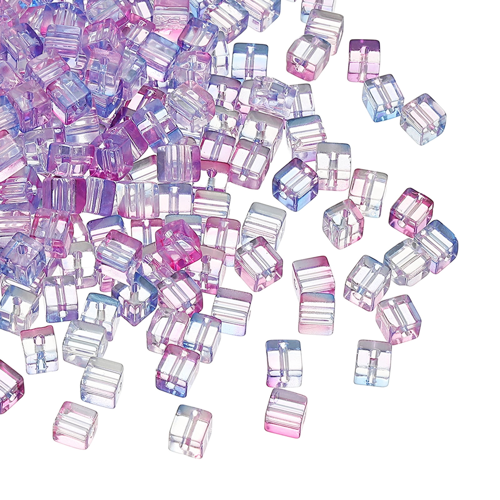 Uxcell 500 Pcs Crystal Cube Beads, 7mm Clear Glass Faceted Square Spacer Beads Craft Making Supplies for Jewelry DIY Bracelet Earring Necklace, Blue Purple