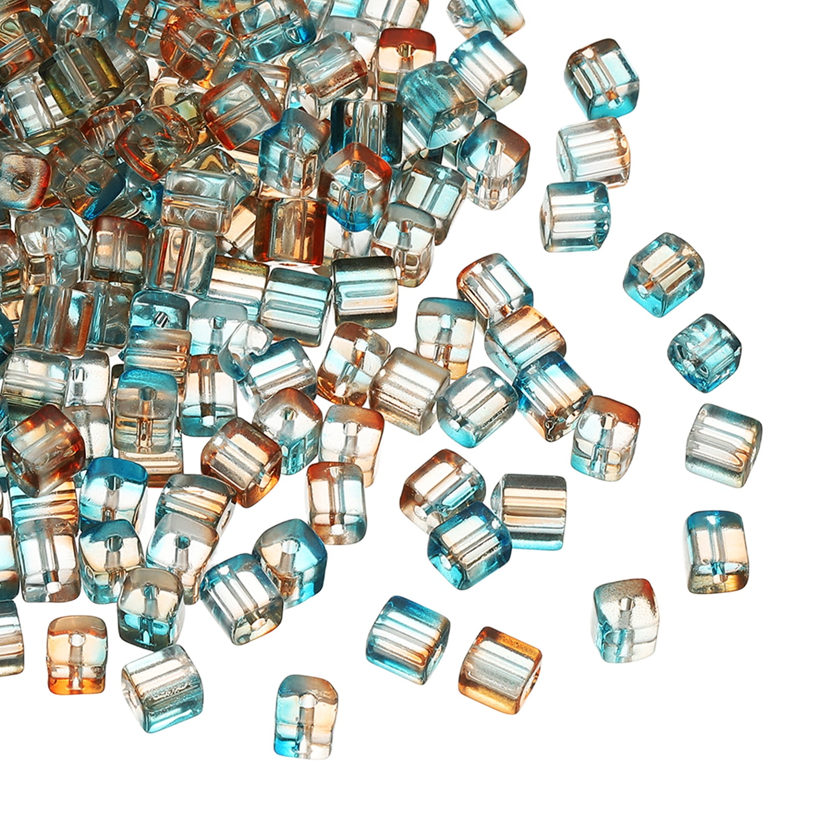 Uxcell 500 Pcs Crystal Cube Beads, 7mm Clear Glass Faceted Square Spacer Beads Craft Making Supplies for Jewelry DIY Bracelet Earring Necklace, Orange Blue