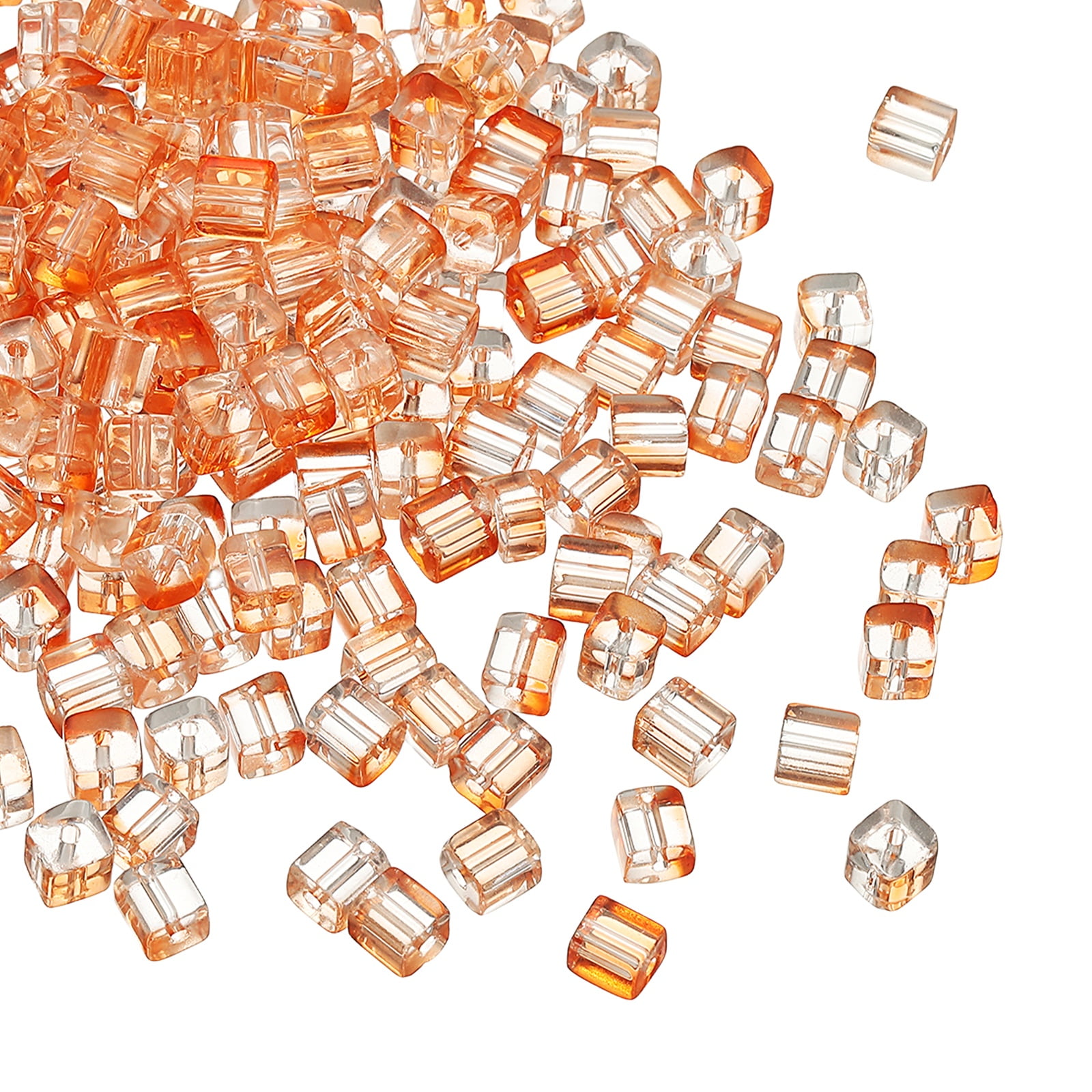 Uxcell 500 Pcs Crystal Cube Beads, 7mm Clear Glass Faceted Square Spacer Beads Craft Making Supplies for Jewelry DIY Bracelet Earring Necklace, Orange