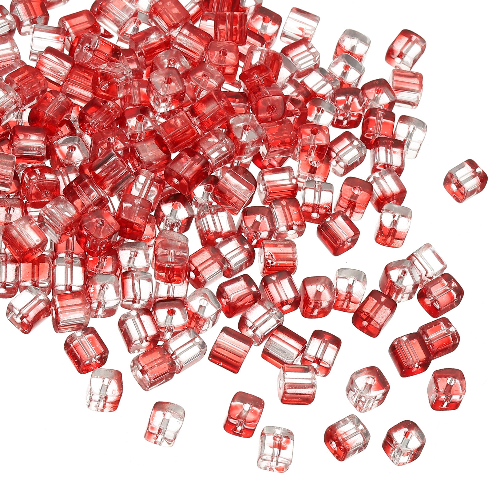 Uxcell 500 Pcs Crystal Cube Beads, 7mm Clear Glass Faceted Square Spacer Beads Craft Making Supplies for Jewelry DIY Bracelet Earring Necklace, Red