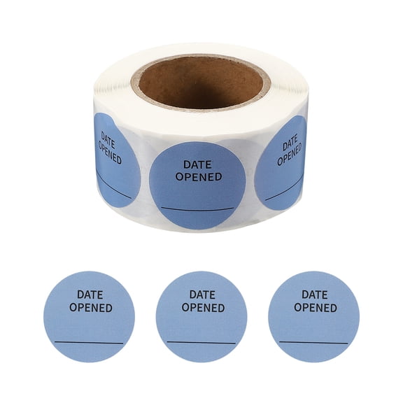 Uxcell 500 Pcs DATE Opened Stickers Roll, 1.25 Inch Food Storage Labels Removable Freezer Labels Adhesive Food Labels for Inventory Organized Kitchen Containers, Light Blue and Black