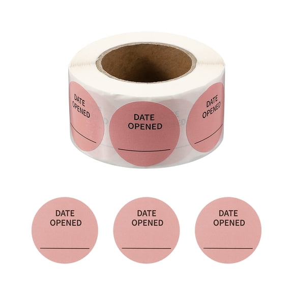 Uxcell 500 Pcs DATE Opened Stickers Roll, 1.25 Inch Food Storage Labels Removable Freezer Labels Adhesive Food Labels for Inventory Organized Kitchen Containers, Pink and Black