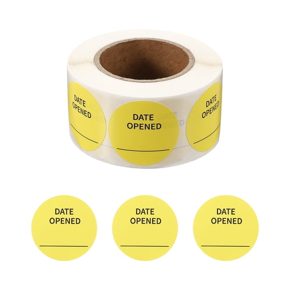 Uxcell 500 Pcs DATE Opened Stickers Roll, 1.25 Inch Food Storage Labels Removable Freezer Labels Adhesive Food Labels for Inventory Organized Kitchen Containers, Yellow and Black