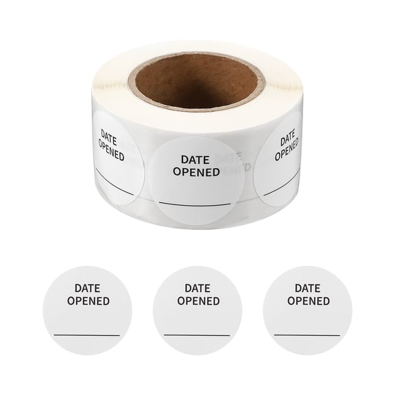 Uxcell 500 Pcs DATE Opened Stickers Roll, 1.25 Inch Food Storage Labels Removable Freezer Labels Adhesive Food Labels for Inventory Organized Kitchen Containers, White and Black
