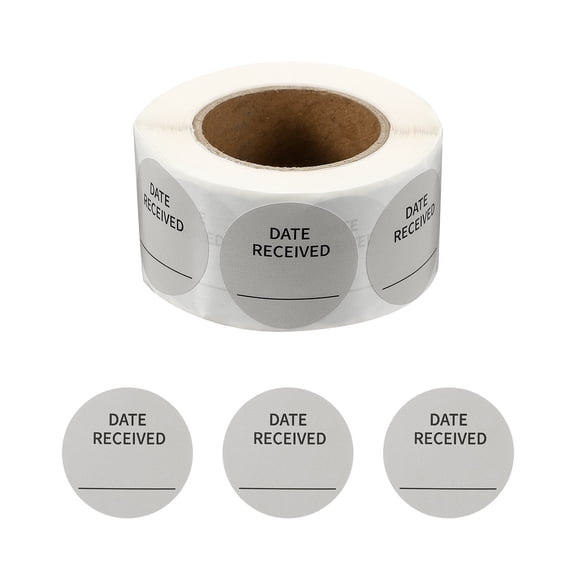 Uxcell 500 Pcs Date Received Stickers Roll, 1.25 Inch Food Storage Labels Removable Freezer Labels Adhesive Food Labels for Inventory Organized Kitchen Containers, Gray and Black