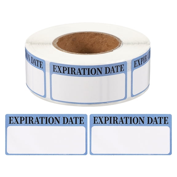 Uxcell 500 Pcs Expired Date Label Stickers Roll, 2 x 1 Inch Removable Inventory Labels Adhesive Food Sticker Roll for Marking Organizing Inventory and Food Container, Light Blue and Black