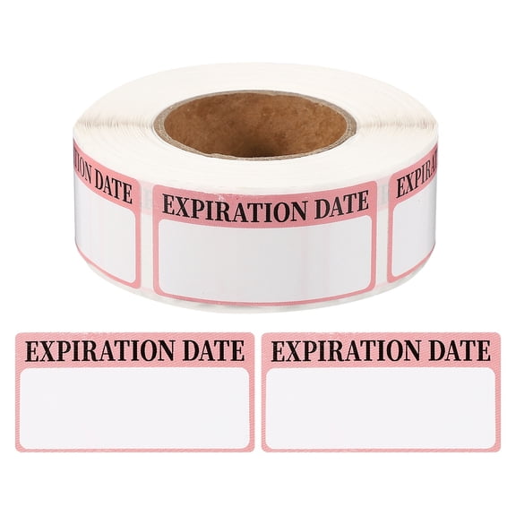 Uxcell 500 Pcs Expired Date Label Stickers Roll, 2 x 1 Inch Removable Inventory Labels Adhesive Food Sticker Roll for Marking Organizing Inventory and Food Container, Pink and Black