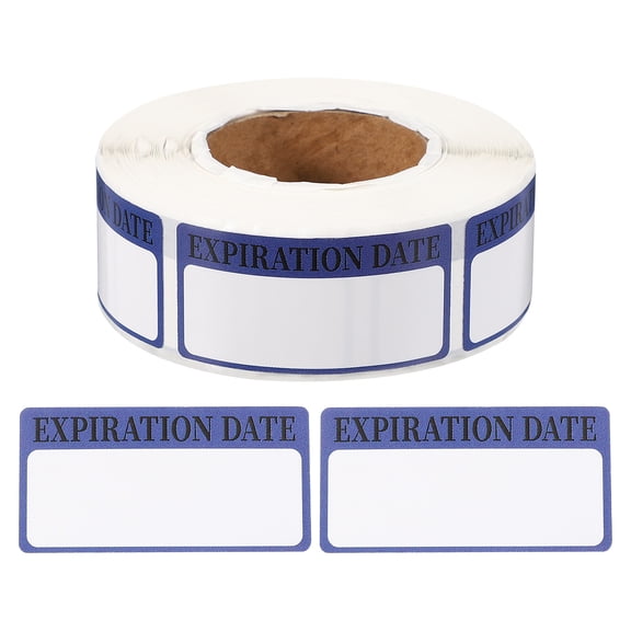 Uxcell 500 Pcs Expired Date Label Stickers Roll, 2 x 1 Inch Removable Inventory Labels Adhesive Food Sticker Roll for Marking Organizing Inventory and Food Container, Blue and Black
