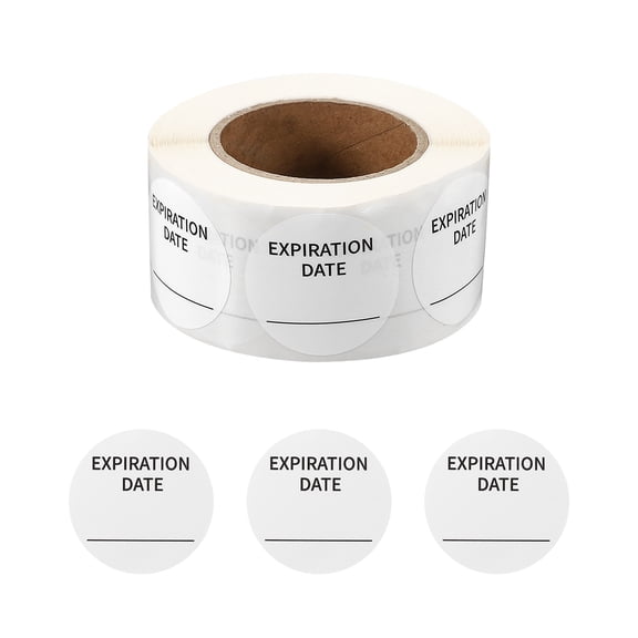 Uxcell 500 Pcs Expired Date Stickers Roll, 1.25 Inch Food Storage Labels Removable Freezer Labels Adhesive Food Labels for Inventory Organized Kitchen Containers, White and Black