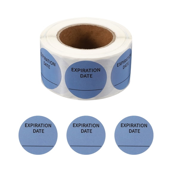 Uxcell 500 Pcs Expired Date Stickers Roll, 1.25 Inch Food Storage Labels Removable Freezer Labels Adhesive Food Labels for Inventory Organized Kitchen Containers, Light Blue and Black