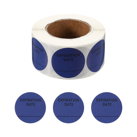 Uxcell 500 Pcs Expired Date Stickers Roll, 1.25 Inch Food Storage Labels Removable Freezer Labels Adhesive Food Labels for Inventory Organized Kitchen Containers, Blue and Black