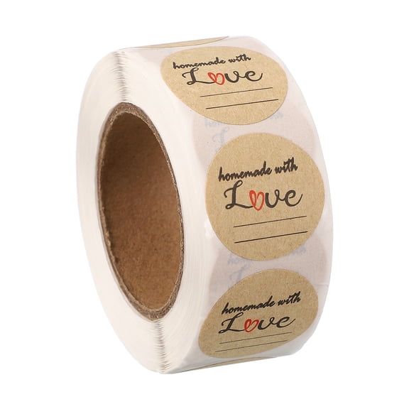 Uxcell 500 Pcs Handmade with Love Stickers,1 Inch Kraft Paper Labels Blank Customer Appreciation Adhesive Sticker Roll for Baked Goods Packaging Wedding Party Envelope Seals, Brown