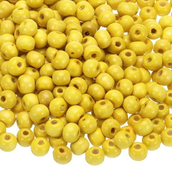 Uxcell 500 Pcs Natural Wooden Beads for Crafts Jewelry, Yellow (8 x 7mm, 3mm Hole)