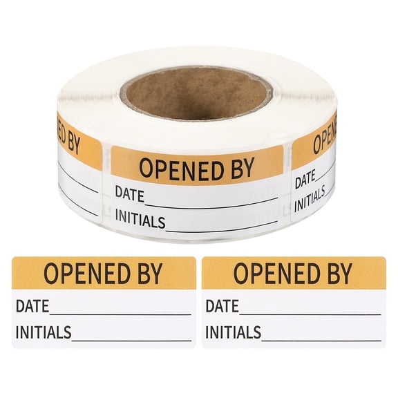 Uxcell 500 Pcs Opened by Label Stickers Roll, 2 x 1 Inch Removable Inventory Labels Adhesive Food Sticker Roll for Marking Organizing Inventory and Food Container, Orange and Black