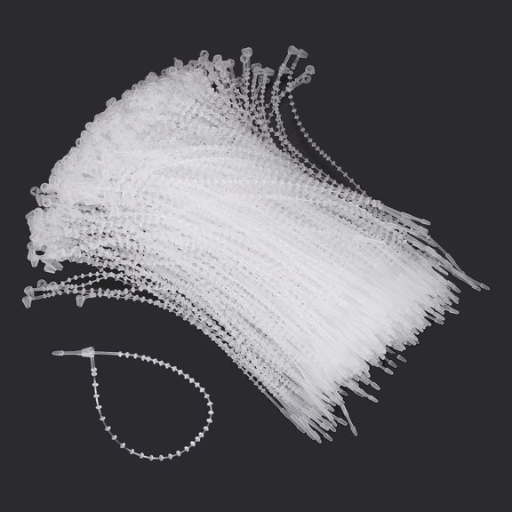 Uxcell 500 Pcs Plastic Fasteners Hang Tag 6" Beaded Snap Lock Clear, Security Loop Price Tag Pins Adjustable for Clothing Price Label DIY Crafts Cable Organization Exhibition Displays
