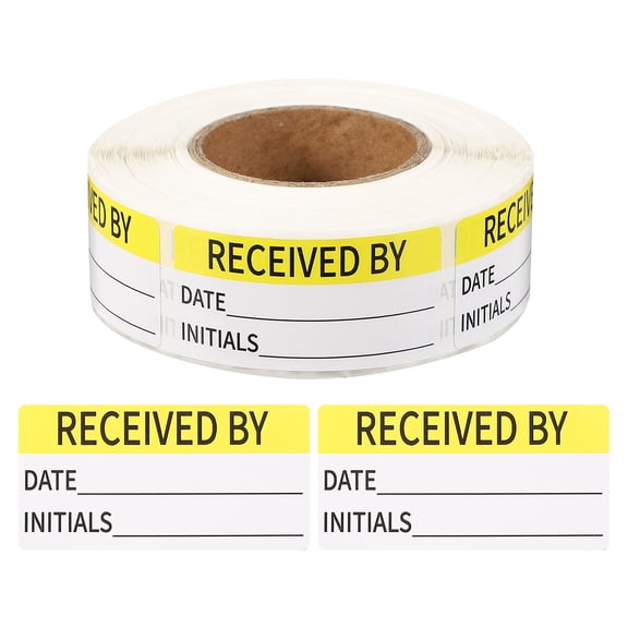 Uxcell 500 Pcs Received by Label Stickers Roll, 2 x 1 Inch Removable Inventory Labels Adhesive Food Sticker Roll for Marking Organizing Inventory and Food Container, Yellow and Black