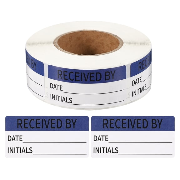 Uxcell 500 Pcs Received by Label Stickers Roll, 2 x 1 Inch Removable Inventory Labels Adhesive Food Sticker Roll for Marking Organizing Inventory and Food Container, Blue and Black