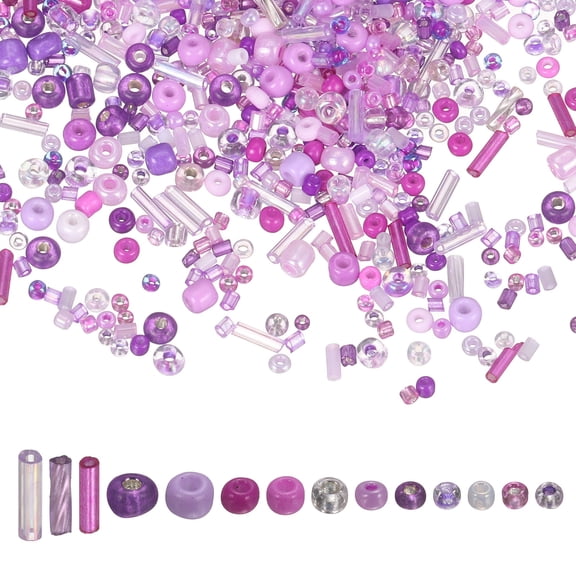 Uxcell 5000 Pcs Mixed Glass Seed Beads, 1.5-6mm Mini Loose Glass Bugle Spacer Bead Embroidery Beads for DIY Craft Projects Earrings Necklaces Bracelets Jewelry Making, Purple