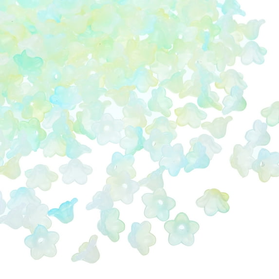 Uxcell 500Pcs 0.3x0.5" Acrylic Frosted Flower Beads Trumpet Flower Beads, Blue Yellow