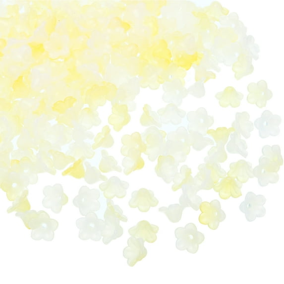 Uxcell 500Pcs 0.3x0.5" Acrylic Frosted Flower Beads Trumpet Flower Beads, Yellow
