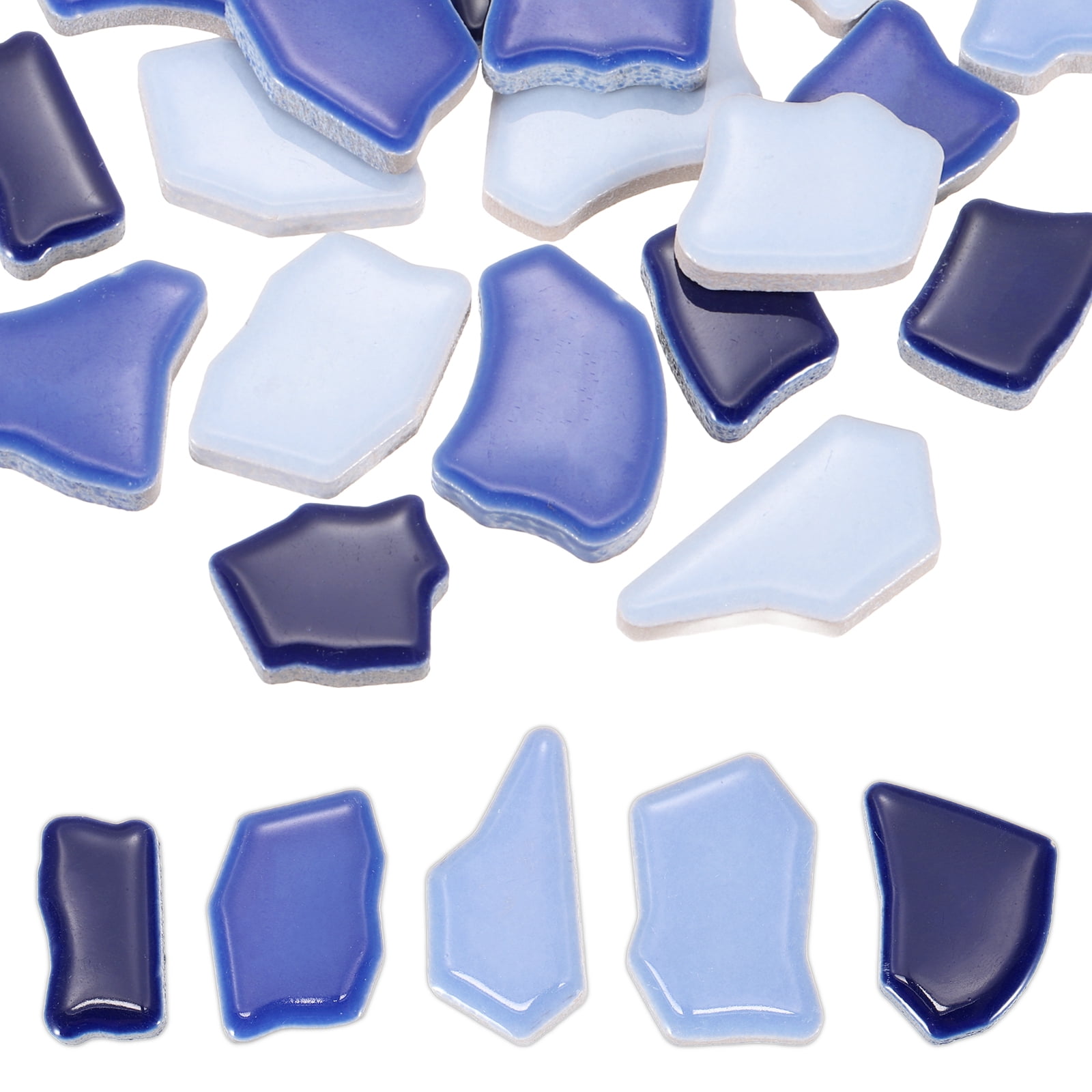Uxcell 500g/1.1LB Irregular Ceramics Mosaic Tiles, 0.79"-1.57" Mosaic Stained Tile Broken Porcelain Pieces Stones Bulk for DIY Craft Making Vases Home Decoration, Dark Light Blue