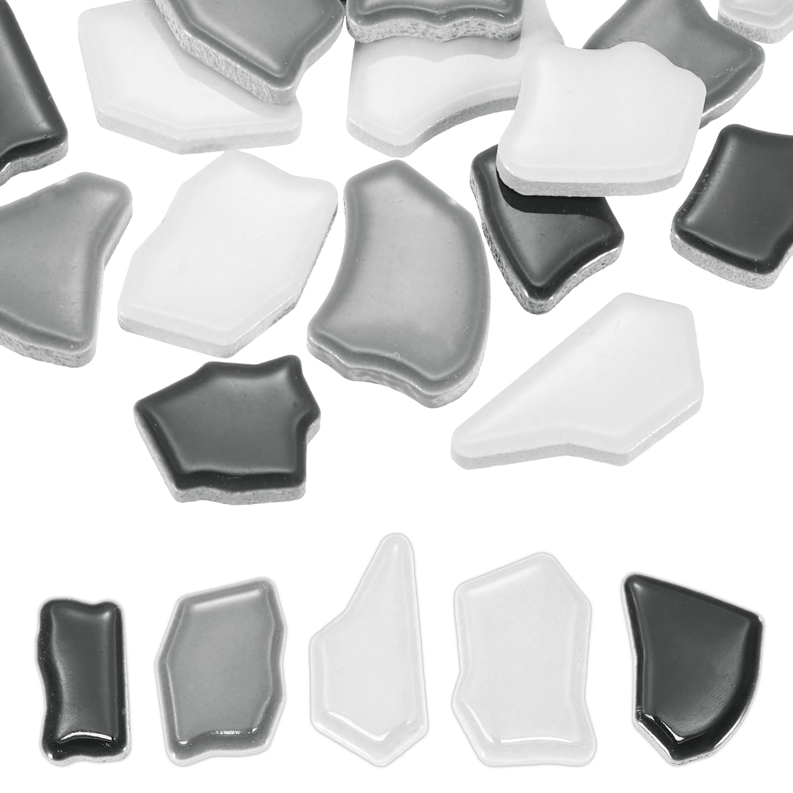 Uxcell 500g/1.1LB Irregular Ceramics Mosaic Tiles, 0.79"-1.57" Mosaic Stained Tile Broken Porcelain Pieces Stones Bulk for DIY Craft Making Vases Home Decoration, Black White Gray