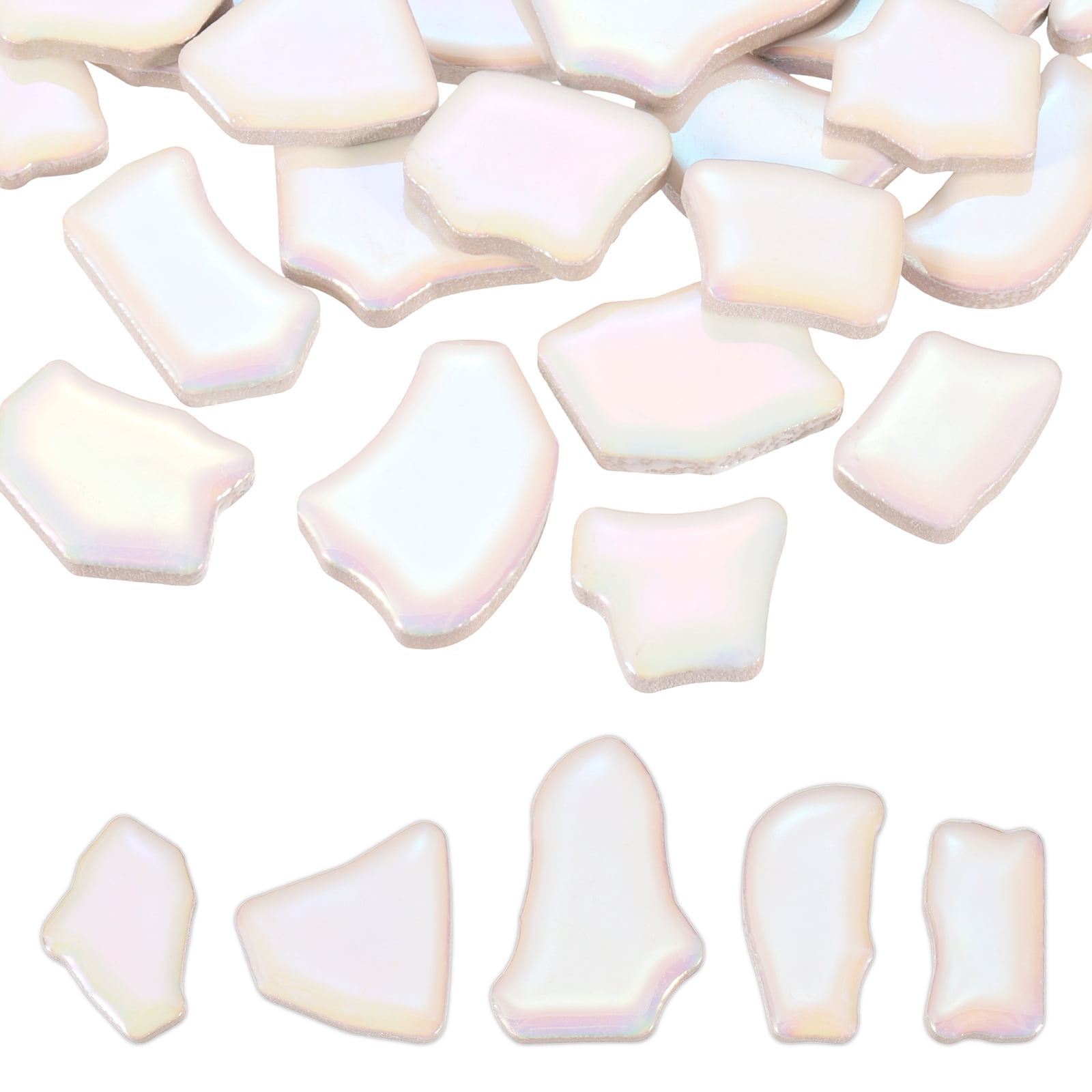 Uxcell 500g/1.1LB Irregular Ceramics Mosaic Tiles, 0.79"-1.57" Mosaic Stained Tile Broken Porcelain Pieces Stones Bulk for DIY Craft Making Vases Home Decoration, Shiny White