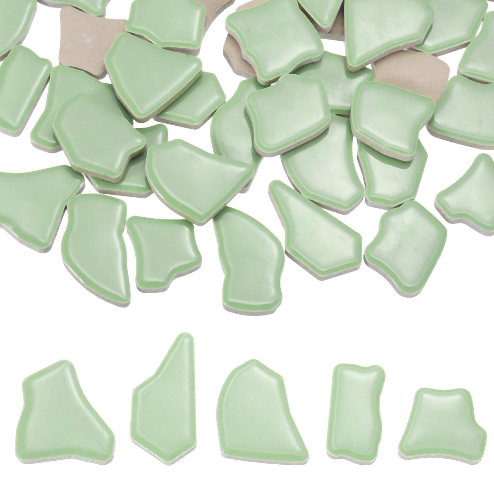 Uxcell 500g/1.1LB Irregular Ceramics Mosaic Tiles, 0.79"-1.57" Mosaic Stained Tile Broken Porcelain Pieces Stones Bulk for DIY Craft Making Vases Home Decoration, Light Green
