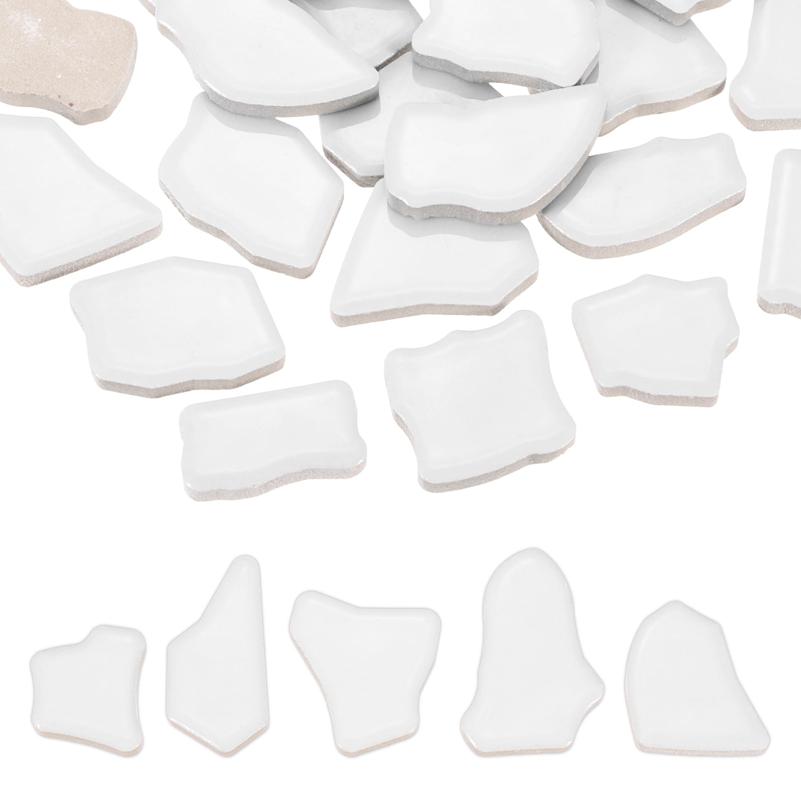 Uxcell 500g/1.1LB Irregular Ceramics Mosaic Tiles, 0.79"-1.57" Mosaic Stained Tile Broken Porcelain Pieces Stones Bulk for DIY Craft Making Vases Home Decoration, White