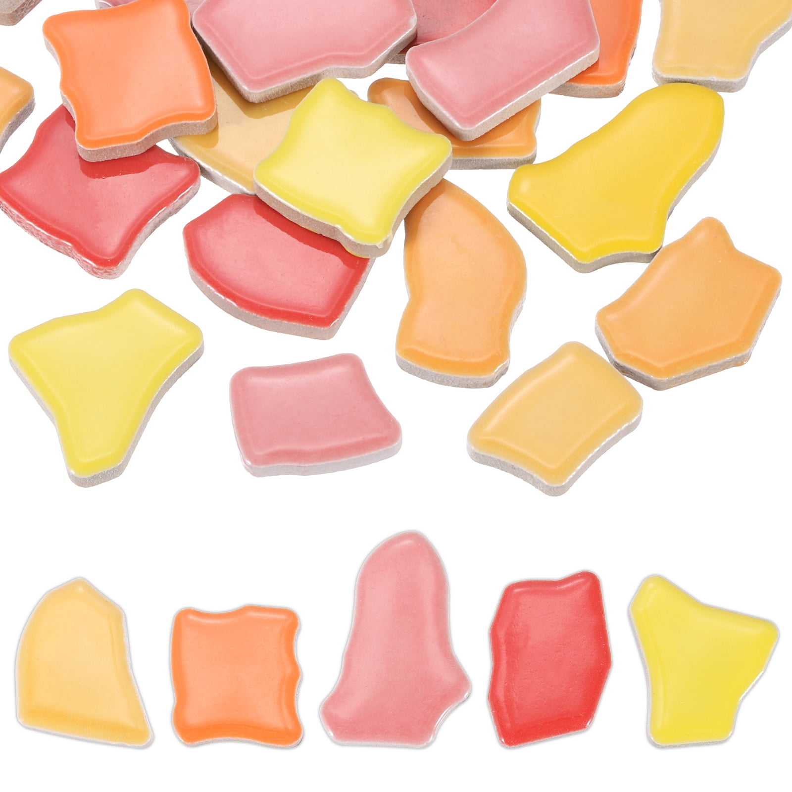 Uxcell 500g/1.1LB Irregular Ceramics Mosaic Tiles, 0.79"-1.57" Mosaic Stained Tile Broken Porcelain Pieces Stones Bulk for DIY Craft Making Vases Home Decoration, Red Yellow