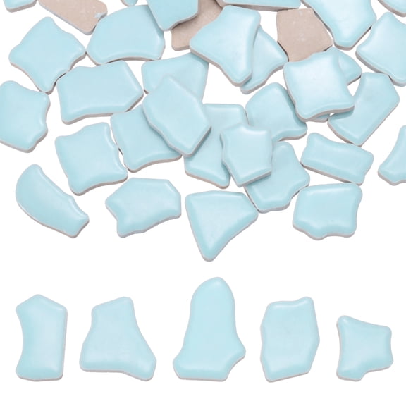 Uxcell 500g/1.1LB Irregular Ceramics Mosaic Tiles, 0.79"-1.57" Mosaic Stained Tile Broken Porcelain Pieces Stones Bulk for DIY Craft Making Vases Home Decoration, Light Blue